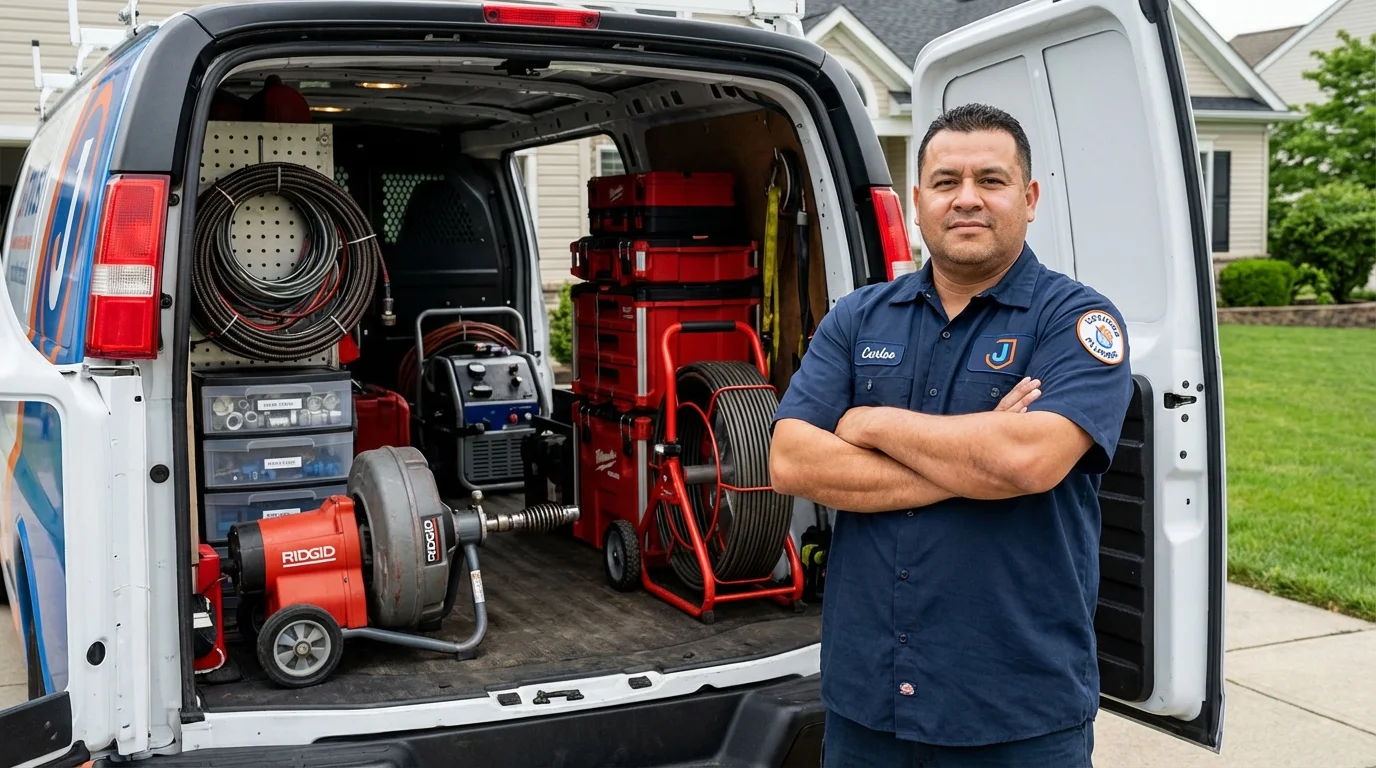 Professional drain cleaning equipment and Johns Plumbing LLC plumber in Cresson