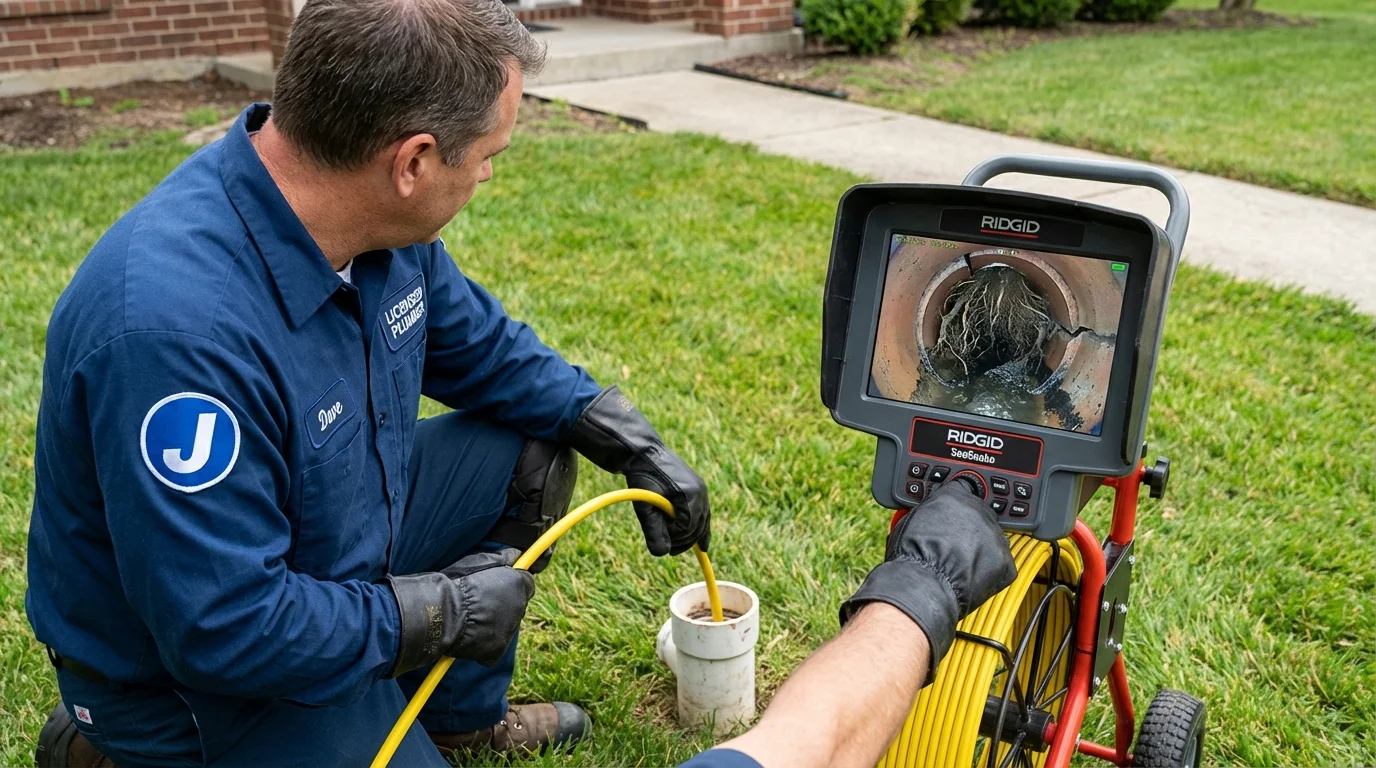 Sewer camera inspection being performed by Johns Plumbing LLC in Cresson