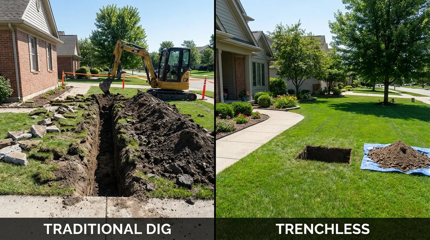 Trenchless sewer repair with minimal yard damage versus traditional excavation in Cresson, PA